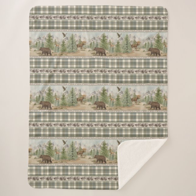 Lodge Bear Plaid Sherpadecke (Vorderseite)