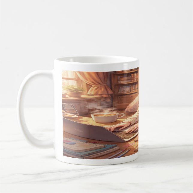 Lofi Anime Mädchen studiert mit Kaffee Wraparound  Kaffeetasse (Links)