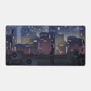 Lofi Anime Stadt-Skyline-Schreibtischunterlage - Ä Schreibtischunterlage