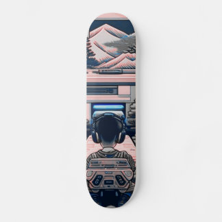 【lofi-art】和風 ビンテージ レトロ ネオ浮世絵盆栽アート：サイバーパンク スケートボード skateboard