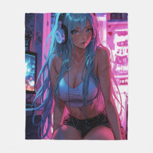 Lofi Gamer Girl Chill Anime Aesthetic Fleecedecke