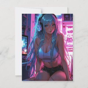 Lofi Gamer Girl Chill Anime Aesthetic Postkarte
