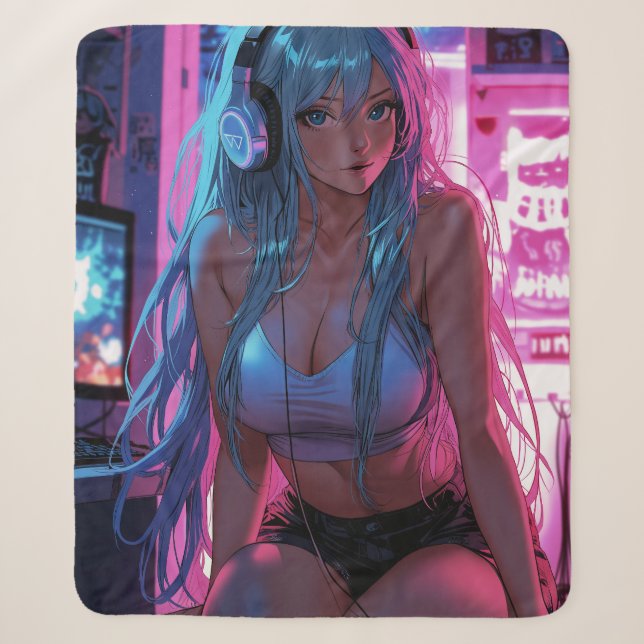 Lofi Gamer Girl | Chill Anime Aesthetic Sherpadecke (Vorderseite)