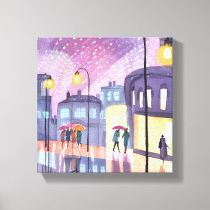 Lofi Regenspaziergang   Farbige Stadtlichter Wasse Leinwanddruck