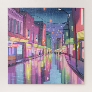 Lofi Stadt Nachtlichter   Farbige Wasserfarbe