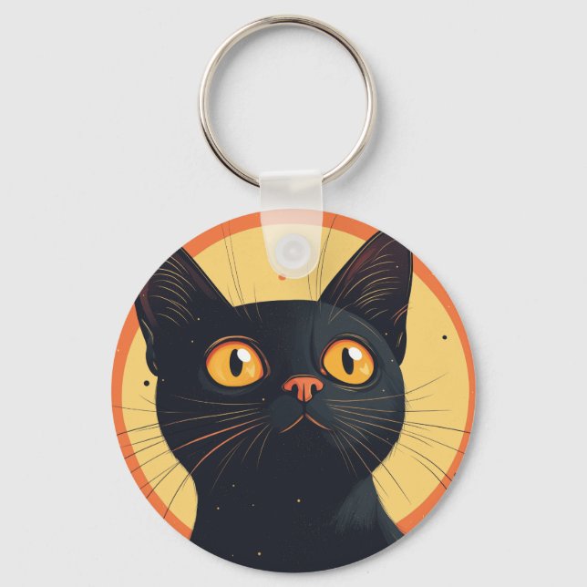 Lofi Style Black Cat Keychain Schlüsselanhänger (Vorderseite)