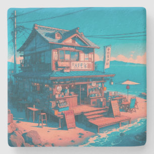 Lofi Träume am Meer Steinuntersetzer