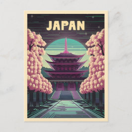LoFi Vaporwave Retro 80er Japanischer Tempel Sakur Postkarte