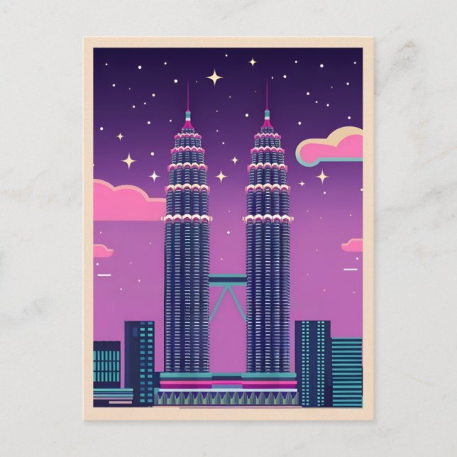 LoFi Vaporwave Retro 80er Petronas Towers Malaysia Postkarte (Vorderseite)