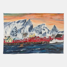 Lofoten Fischerdorf Fine Art Kitchtuch