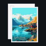 Lofoten Islands Norwegen Vintage Reise Illustratio Postkarte<br><div class="desc">Lofoten Islands Norwegen Vintage Place Illustration</div>