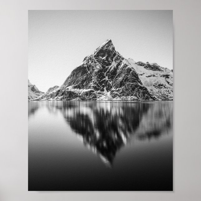 Lofoten Mountain Black and White Foto Poster (Vorne)