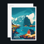 Lofoten Norwegen Art Vintage Travel Illustration Postkarte<br><div class="desc">Lofoten Norwegen Art vintage travel place Illustration</div>