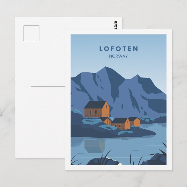 Lofoten Norwegen Berühmter Reiseort Illustration Postkarte (Vorne/Hinten)