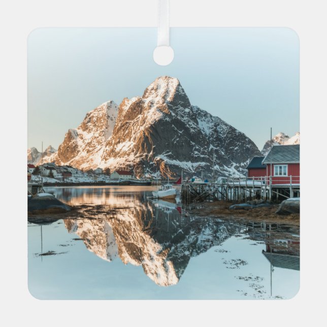 Lofoten Norwegen Landscape Foto Ornament Aus Metall (Vorderseite)