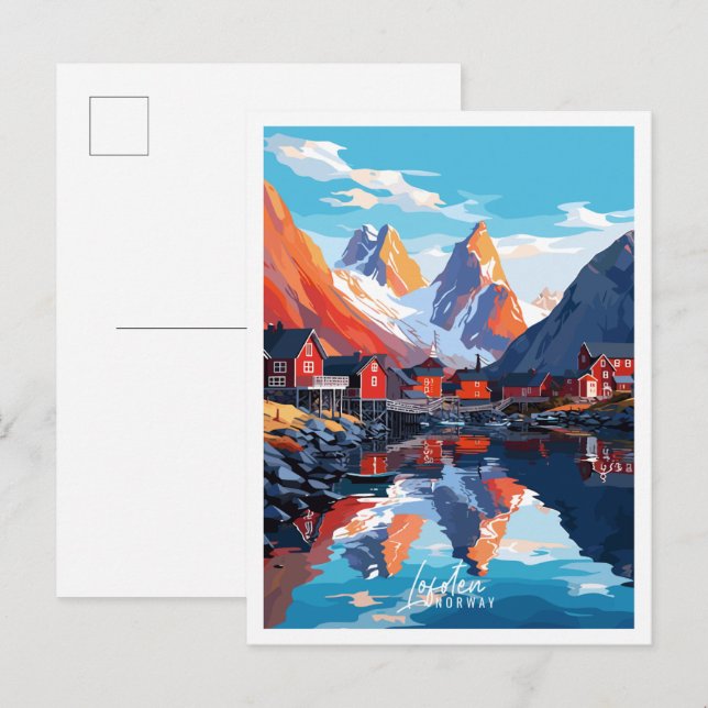 Lofoten Norwegen Vintage Illustration Postkarte (Vorne/Hinten)
