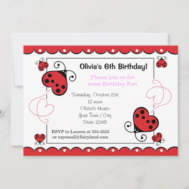 Log Bug Heart Ladybug Invitations Anniversaire Pin (Devant)