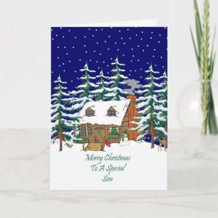 Log Cabin Christmas Son Feiertagskarte