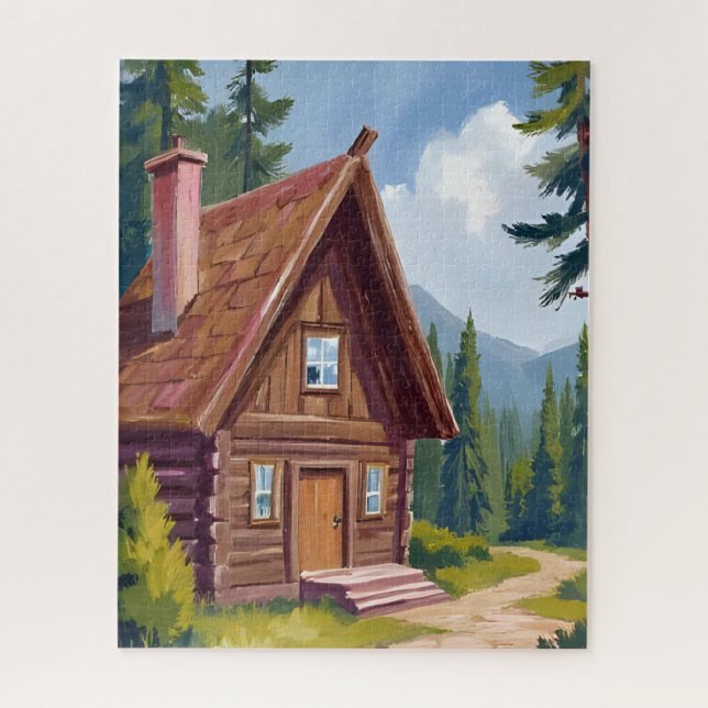 Log Cabin Cottage Mountain Landscape (Vertikal)