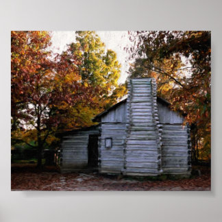 Log Cabin In Autumn Poster