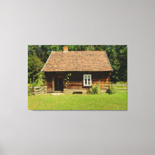 LOG CABIN SERENE LANDSCAPE FOTO STÄRKT LEINWAND