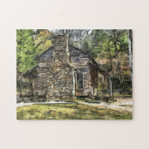 LOG CABIN WATERCOLOR ART Puzzle