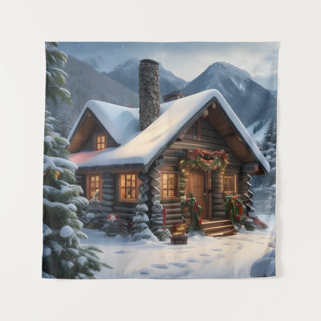 Log Cabin Weihnachtsband Wandteppich (Vorderseite)