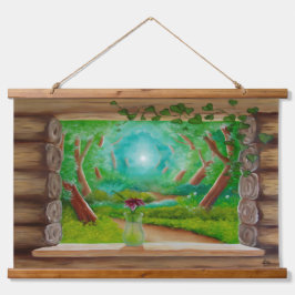 Log Cabin Window Wandteppich Mit Holzrahmen