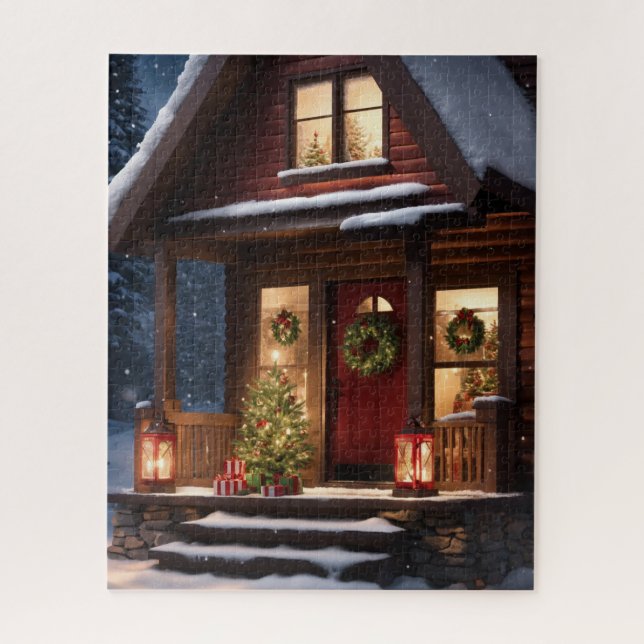 LOG CABIN WINTER CHRISTMAS JIGSAW PUZZLE (Vertikal)