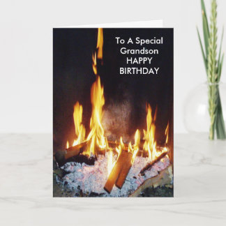 Log Fire Personalisiert Grandson Geburtstag Karte