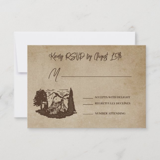Log Zuhause Cabin Wedding RSVP Response Card Karte (Vorderseite)