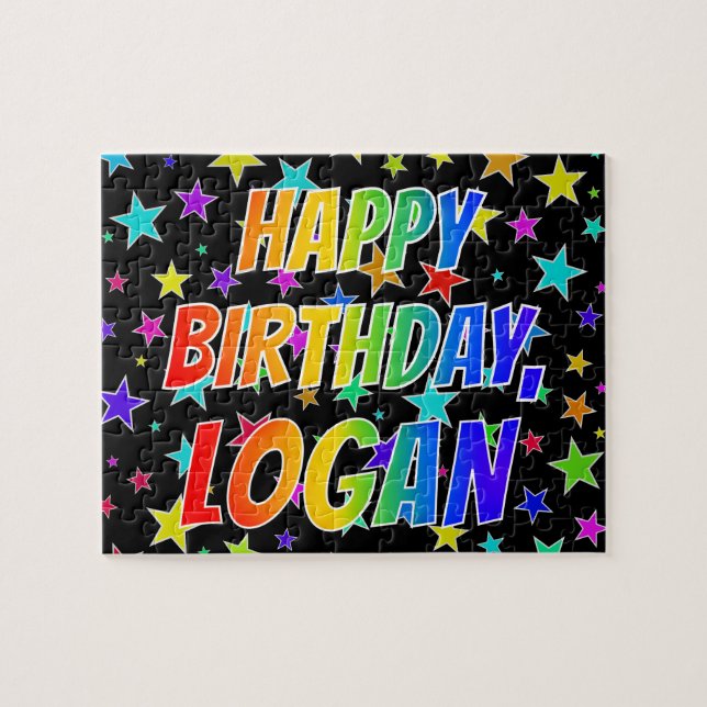 "LOGAN" First Name, Fun "HAPPY BIRTHDAY" (Horizontal)