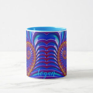 LOGAN ~ GLOSSY 3D Zany Blue Yellow Fraktal ~ Tasse