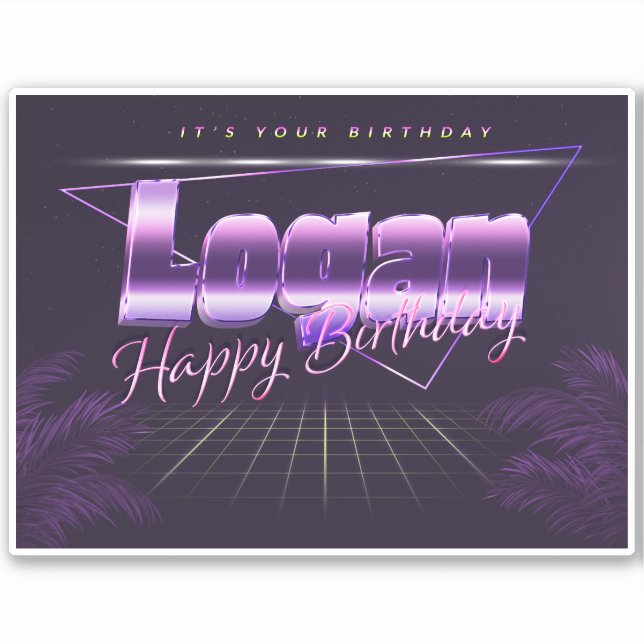 Logan Prénom lila retro Sticker (Devant)