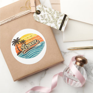 Logan Retro-Sonnenuntergangs-Name-Design Runder Aufkleber