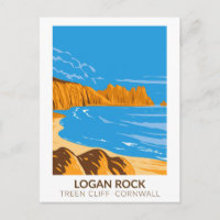 Logan Rock on Treen Cliff in Cornwall Vintag