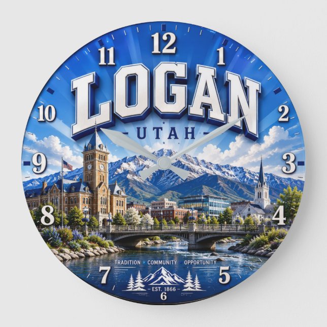 Logan Utah Mountain Große Wanduhr (Vorderseite)
