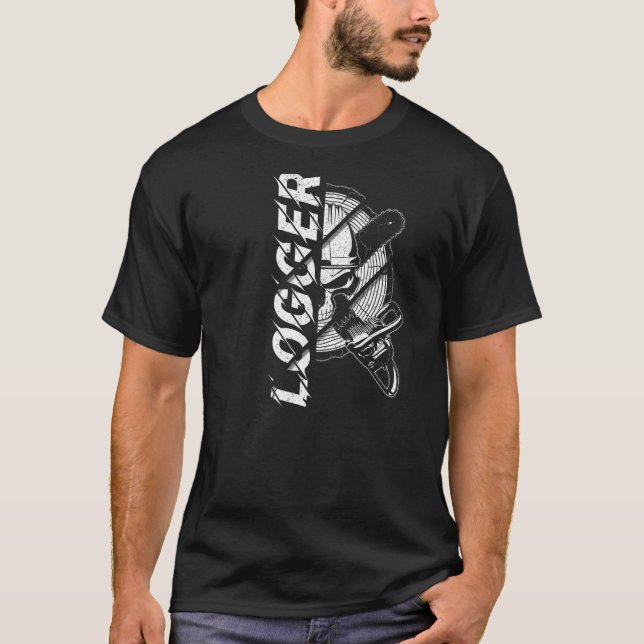Logger-Skull mit überquerten Logging-Chainsaws Lum T-Shirt (Vorderseite)