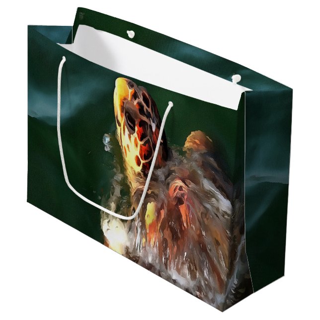 Loggerhead Sea Turtle Artistic Portrait Große Geschenktüte (Vorderseite Schrägansicht)