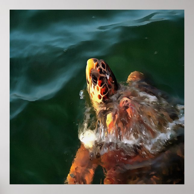Loggerhead Sea Turtle Artistic Portrait Poster (Vorne)