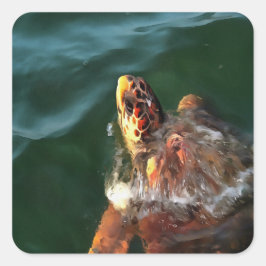Loggerhead Sea Turtle Artistic Portrait Quadratischer Aufkleber