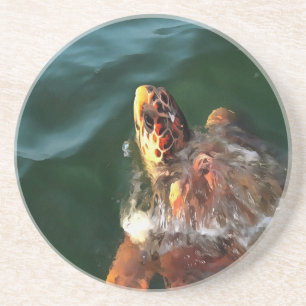 Loggerhead Sea Turtle Artistic Portrait Sandstein Untersetzer