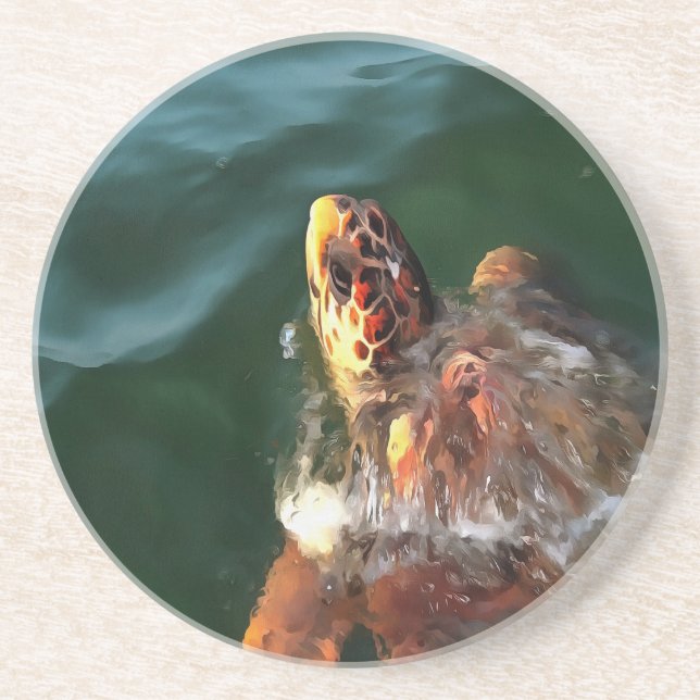 Loggerhead Sea Turtle Artistic Portrait Sandstein Untersetzer (Vorne)