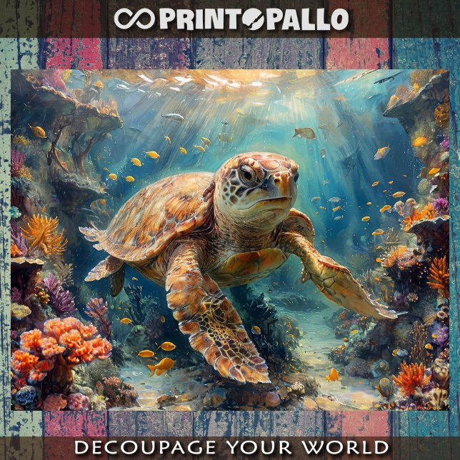 Loggerhead sea turtle diving in reef - Decoupage Geschenkpapier Set (Von Creator hochgeladen)