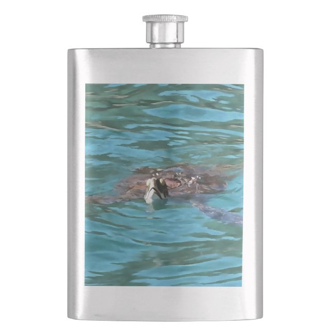 Loggerhead Sea Turtle Wildlife Art Flachmann (Vorderseite)