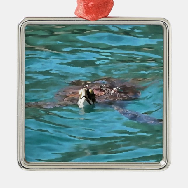 Loggerhead Sea Turtle Wildlife Art Silbernes Ornament (Vorne)