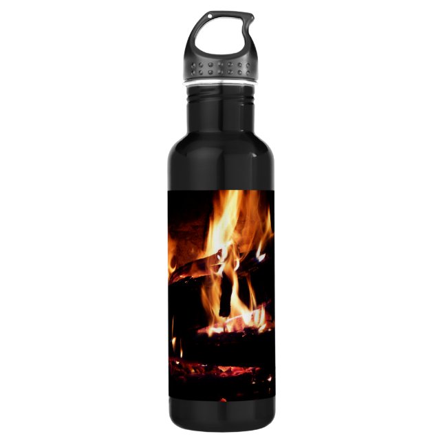 Loggt sich in der Feuer-Feuer-Fotografie ein Edelstahlflasche (Vorderseite)
