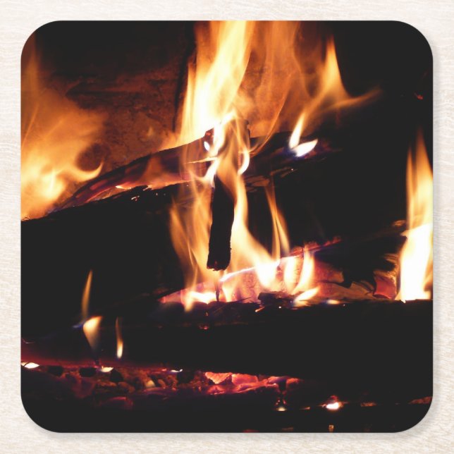 Loggt sich in der Feuer-Feuer-Fotografie ein Rechteckiger Pappuntersetzer (Vorderseite)
