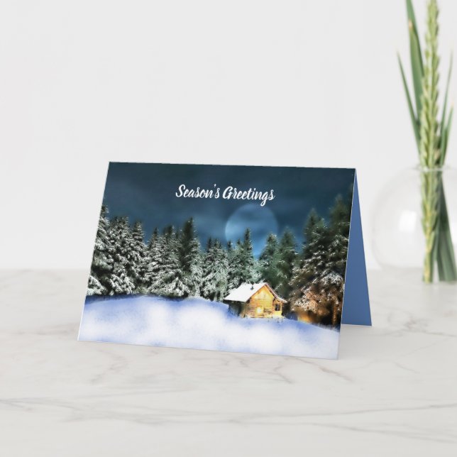 Loghütte Weihnachtszeit Feiertagskarte (Vorderseite)