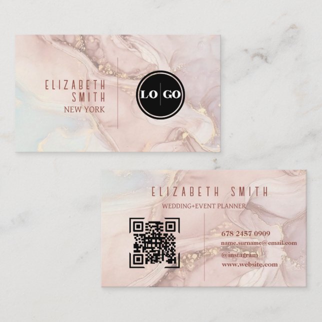 Logo-Agate in Rosa und Gold-QR-Code Visitenkarte (Vorne/Hinten)